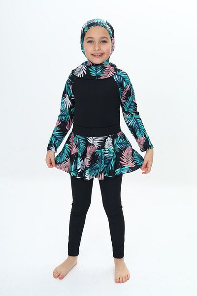 My Kids Wear Three-Piece Girls' Hashema, Hijab, Skirt, Closed Swimsuit