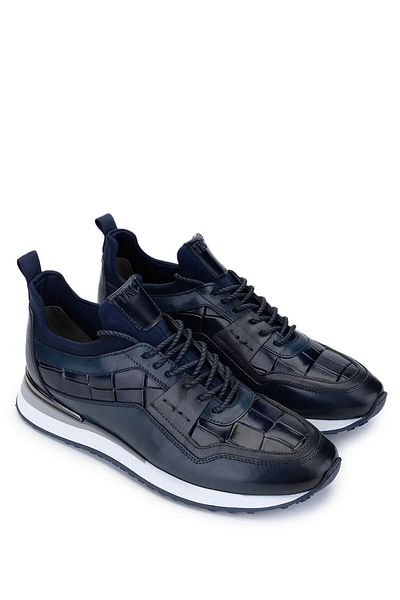 Tamer Tanca Men's Genuine Leather Navy Blue Sneakers & Sports Shoes