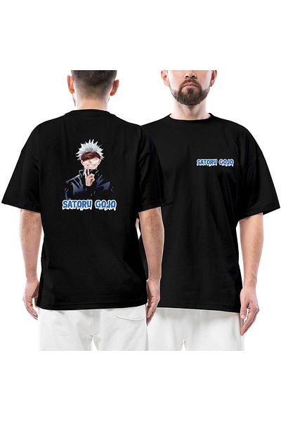 Z zepplin Μπλουζάκι Jajutsu Kaisen Gojo Satoru με στάμπα μπροστά πίσω μαύρο oversize