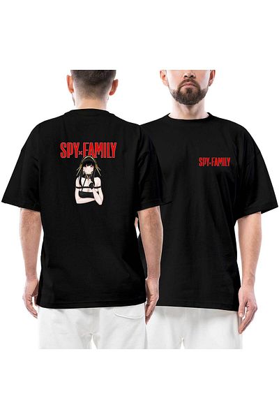 Z zepplin Spy x Family Anya Forger Μπροστινό πίσω εμπριμέ μαύρο μπλουζάκι μεγάλου μεγέθους