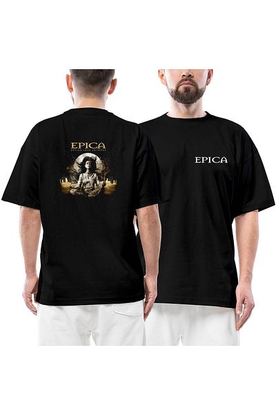Z zepplin Epica Design Your Universe Μπροστινό πίσω εμπριμέ μαύρο μπλουζάκι Oversize