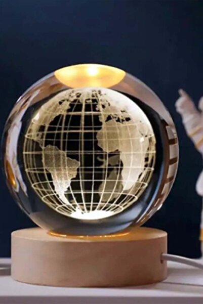 Genel Markalar Işıklı cam küre dünya 3d led ışıklı cam küre ahşap altlık
