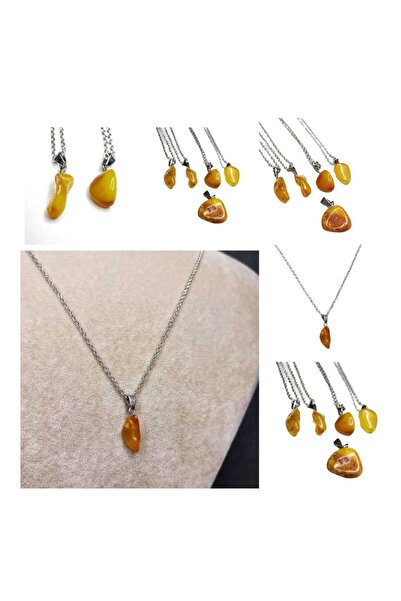 Lio20 Damla Kehribar Zincirli Kolye