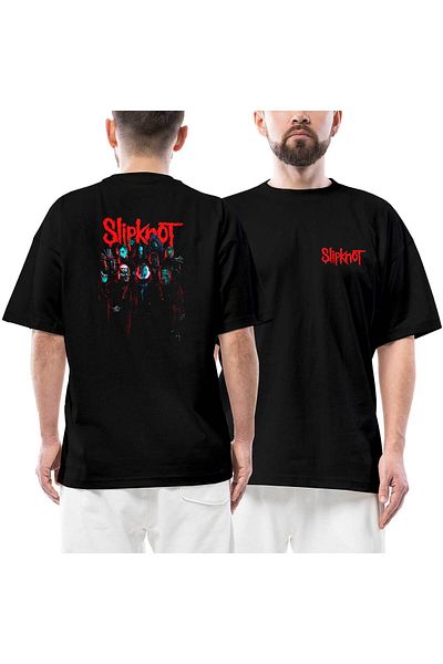 Z zepplin Slipknot Group Μπροστινό Πίσω Μπλουζάκι με στάμπα μαύρο oversize