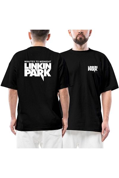 Z zepplin Linkin Park Front Back Printed Black Oversize T-Shirt
