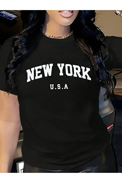 Marjill Чорна футболка великого розміру з принтом New York USA