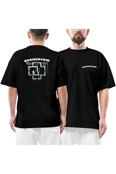 Z zepplin Μπλουζάκι Rammstein Chain Logo Μπροστινό Πίσω Τυπωμένο Μαύρο Oversize T-Shirt