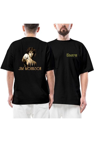 Z zepplin The Doors Jim Morrison Μπροστινό πίσω εμπριμέ μαύρο μπλουζάκι Oversize