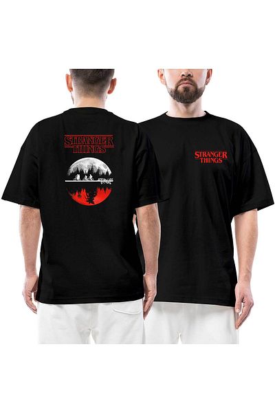 Z zepplin Tricou negru oversize cu imprimeu față și spate Stranger Things