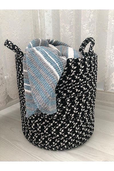 ModaCardin Плетена кошница 25x25 - черно-бяла за играчки, саксии за цветя и органайзери