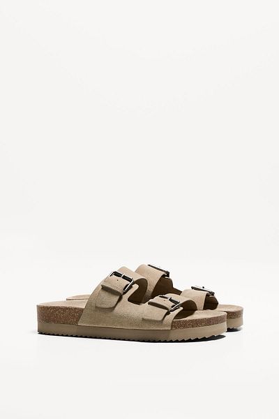 Bershka buckled flat slider sandals