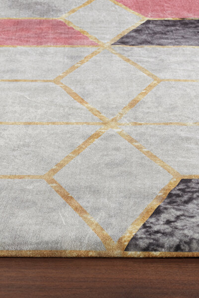 RENKLİBUTİK Velvet Textured Elastic Sponge Non-Slip Washable Modern Patterns Carpet Cover - 4 M2