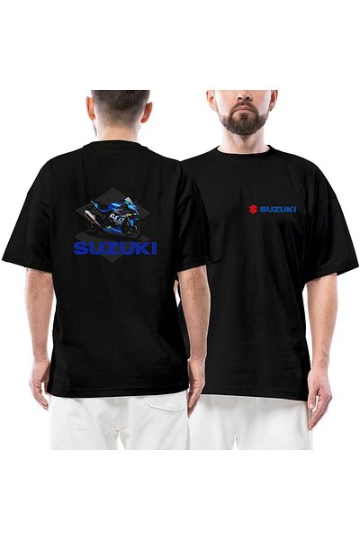 Z zepplin Suzuki GSX R1000 Μπροστινό πίσω εμπριμέ μαύρο μπλουζάκι Oversize