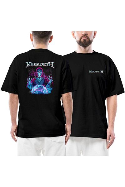 Z zepplin Megadeth Ruler Of The World Μπροστινό πίσω εμπριμέ μαύρο μπλουζάκι Oversize
