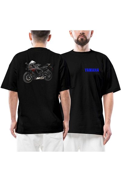 Z zepplin Yamha YZF R1 Μπροστινό πίσω εμπριμέ μαύρο μπλουζάκι Oversize