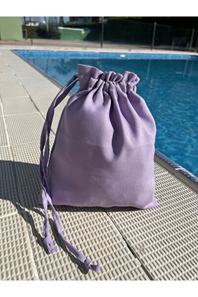 MEKİK BUTİK Лилава ленена чантичка с връзки - Органайзер за гримове - 20x25