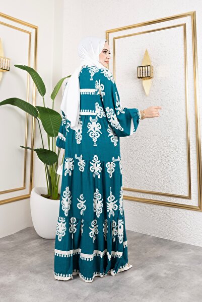 Sfg Life Moda Γυναικεία ρούχα Hijab με κουμπιά μπροστά με γιακά και μεγάλο μπαλόνι φόρεμα από βισκόζη