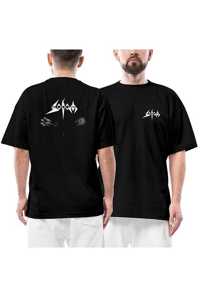 Z zepplin Sodom 2006 Sodom μπροστινό πίσω εμπριμέ μαύρο μπλουζάκι Oversize