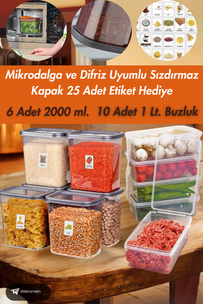 welcomein 6'lı Jumbo Boy 2000 ml. Saklama Kabı 10 Adet 1 Lt. Derin Dondurucuy...
