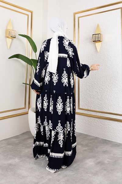 Sfg Life Moda Women's Hijab Clothing Front Button up Prevailing Collar and Oversized Oversized Balloon Sleeve Woven Viscose Dress