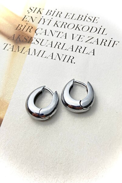 roshel Çelik Gümüş Renk Kalın Halka Küpe