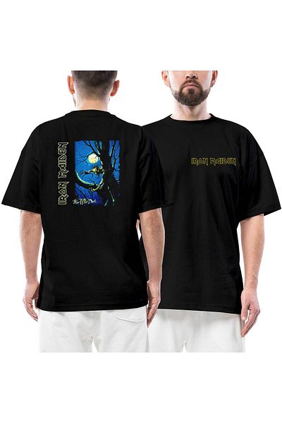 Z zepplin Iron Maiden Fear of The Dark Μπλουζάκι με μπροστινό πίσω τυπωμένο μαύρο oversize