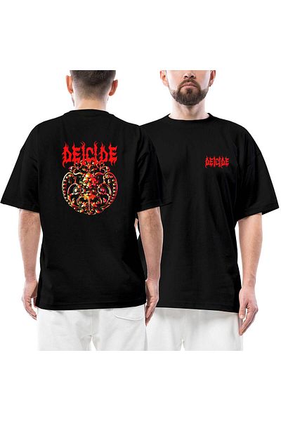 Z zepplin Deicide Album Μπροστινό Πίσω Τυπωμένο Μαύρο Μπλουζάκι Oversize
