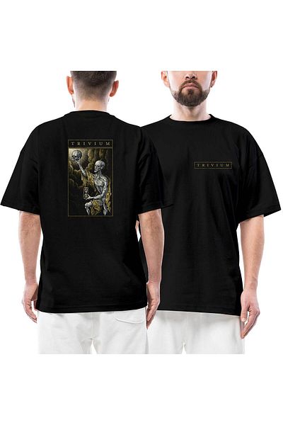 Z zepplin Μπλουζάκι Trivium Skull μπροστινό πίσω με στάμπα μαύρο oversize