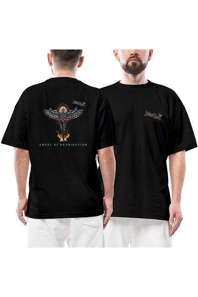 Z zepplin Judas Priest Angel of Retribution Front Back Printed Black Oversize T-Shirt