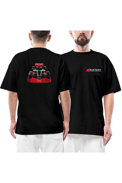 Z zepplin F1 Audi Formula One Μπροστινό Πίσω Μπλουζάκι με στάμπα μαύρο Oversize