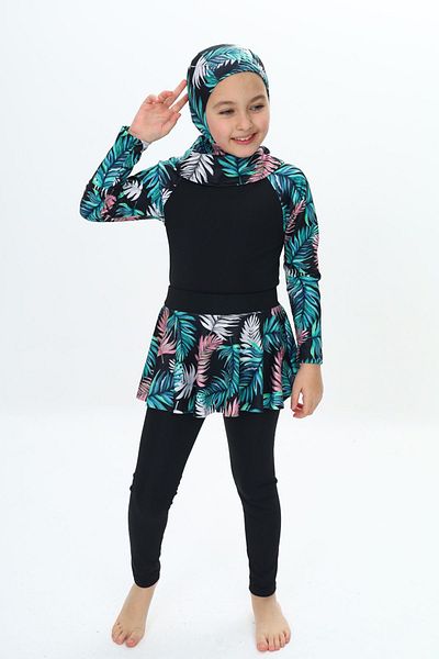 My Kids Wear Three-Piece Girls' Hashema, Hijab, Skirt, Closed Swimsuit