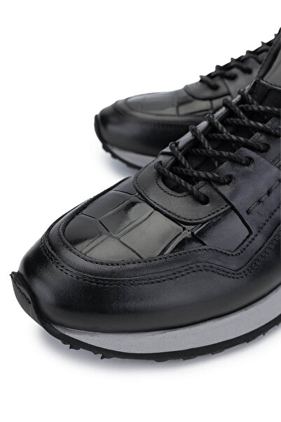 Tamer Tanca Erkek Hakiki Deri Siyah Kroko Sneakers & Spor Ayakkabı