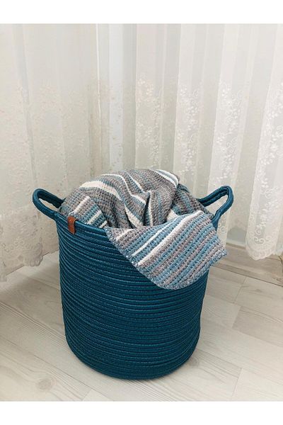 ModaCardin Тюркоазена плетена кошница за играчки - многофункционален органайзер, саксия за цветя, 25x25
