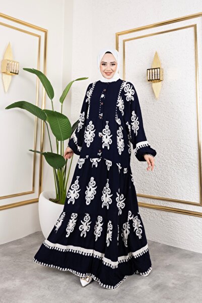 Sfg Life Moda Γυναικεία ρούχα Hijab με κουμπιά μπροστά με γιακά και μεγάλο μπαλόνι φόρεμα από βισκόζη