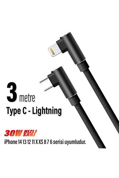 EXENAR 3 Metre Uzun TYPE-C Şarj Kablosu iPhone 14 13 12 11 Uyumlu HIZLI  Şarj...