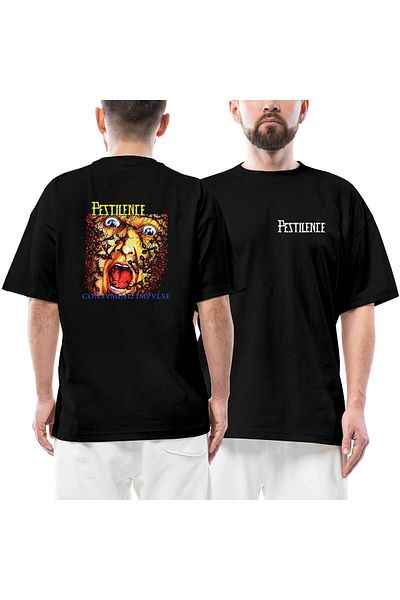 Z zepplin Μπλουζάκι Pestilence Consuming Impulse Μπροστινό Πίσω Μαύρο Μπλουζάκι Oversize