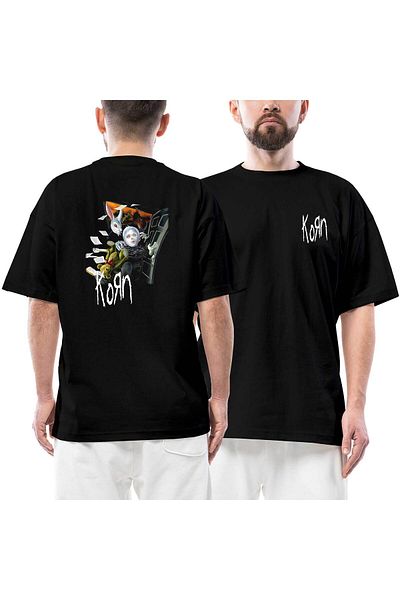 Z zepplin Korn See You on The Other Side 2 Tricou negru oversize cu imprimeu în față și în spate
