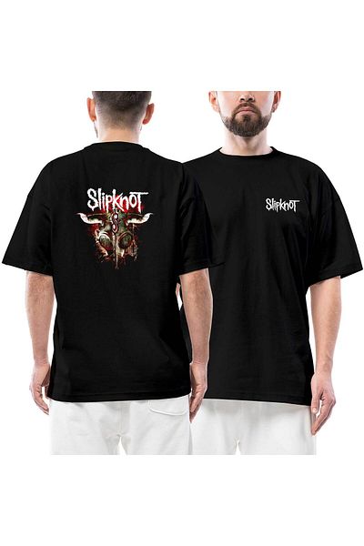 Z zepplin Slipknot Lowa Μπροστινό Πίσω Μπλουζάκι με στάμπα μαύρο Oversize