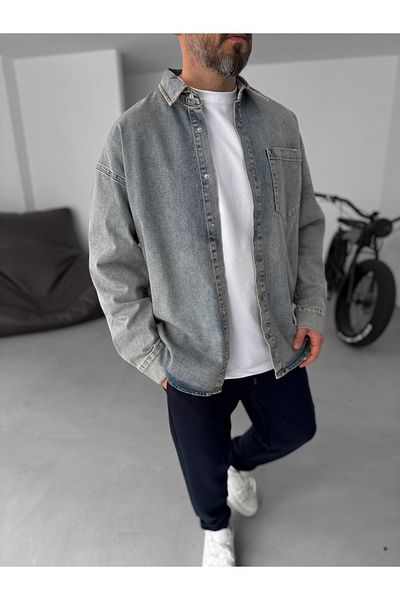 BYBASICMAN Light Blue Single Pocket Washed Denim Jacket C-1643