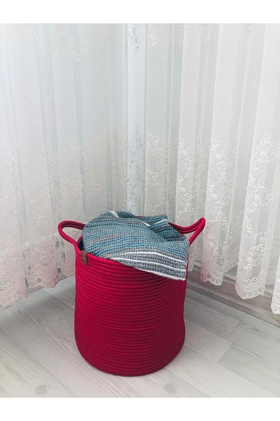 ModaCardin 25x25 Червена плетена кошница за играчки - Многофункционален органайзер за саксия за цветя