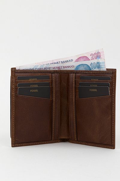 Fossil Boxed Genuine Leather Black Men's Hand Portfolio Card Holder Wallet with Extra Card Holder