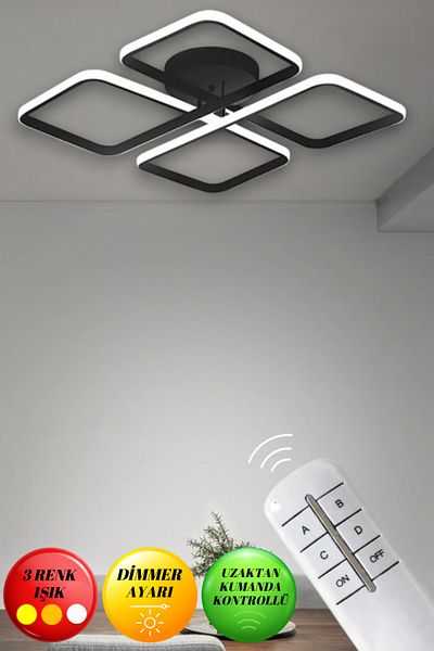 neeko Novem Black Plafonier Controlled Led Chandelier – Modern Lighting with 3 Color Light Options