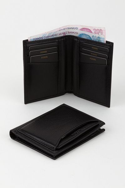 Fossil Boxed Genuine Leather Black Men's Hand Portfolio Card Holder Wallet with Extra Card Holder