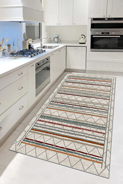 Hülya Home Mutfak Halısı Geometrik İskandinav Eskitmeli Dijital Baskı Yıkanab...