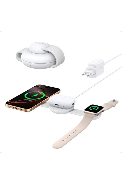 Anker Maggo 3in1 Kablosuz Katlanır Şarj - Beyaz - B25m8