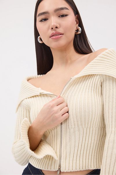 Addax Boat Neck Zippered Knitwear Cardigan H1427