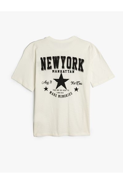 Koton New Season Back Printed Short Sleeve Cotton Crew Neck T-Shirt