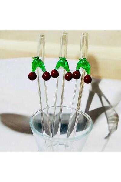 FASİON مجموعة شفاطات زجاجية مكونة من 3 قطع من الكرز، مجموعة شفاطات زجاجية على شكل فاكهة