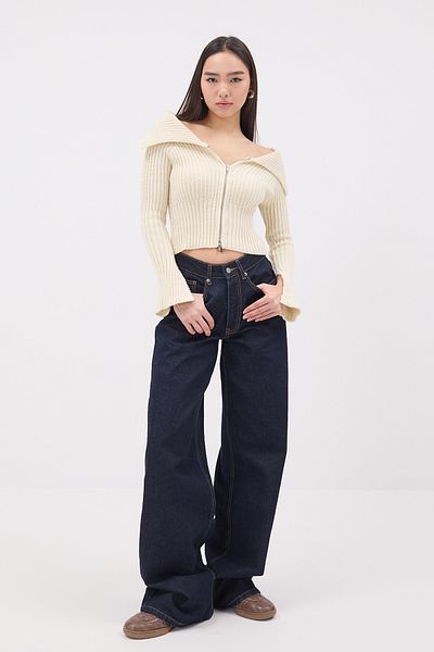 Addax Boat Neck Zippered Knitwear Cardigan H1427