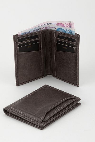 Fossil Boxed Genuine Leather Black Men's Hand Portfolio Card Holder Wallet with Extra Card Holder